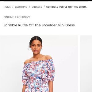 LOFT Off-Shoulder Ruffle Mini Dress - Blue and Red